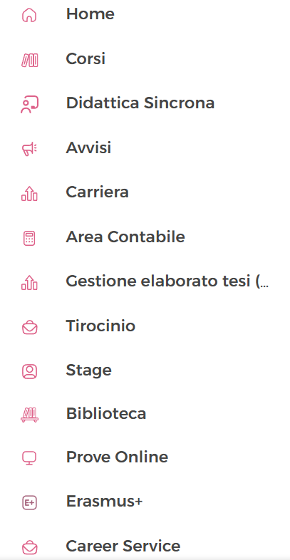 Menu Gestione elaborato tesi nella piattaforma Pegaso per la scelta della traccia Project Work